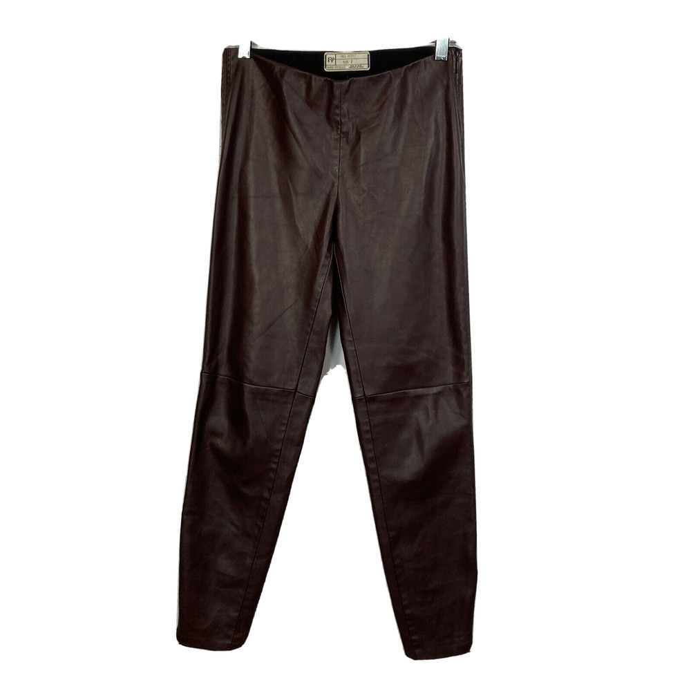 Free People Pants Womens Sz 2 Brown Vegan Leather Skinny Zip Ankle Moto